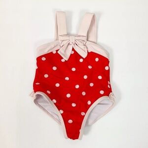 Kate Spade Red Pink Polka Dot One Piece Bow Swimsuit 12 Months